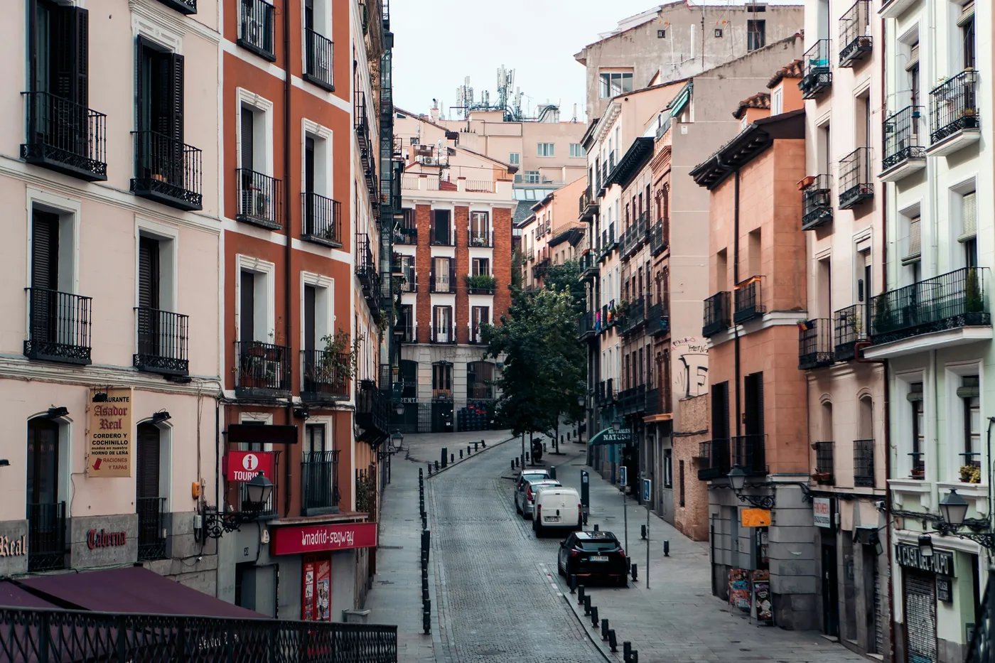Plaza de España in central Madrid, Spain, at dusk
